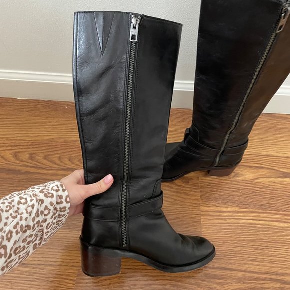 Coach Black Leather Carolina Riding Boots Heeled 5 Zipper - Picture 9 of 13